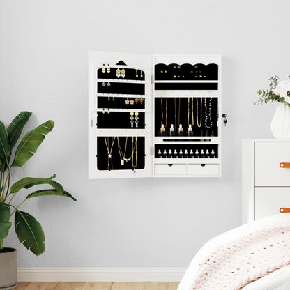 Schmuckschrank mit Spiegel Wandmontage Weiß 37,5x10x67 cm