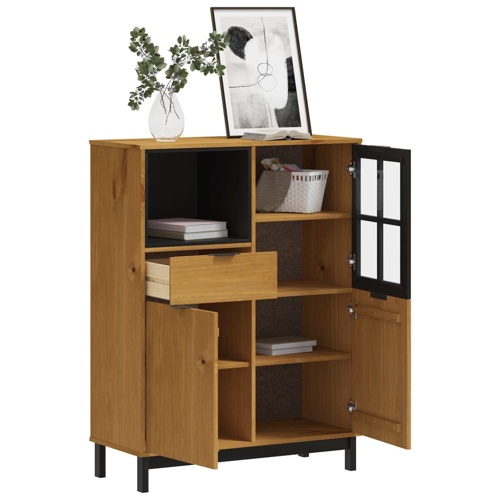 Highboard mit Glastür FLAM 92x40x122,5 cm Massivholz Kiefer