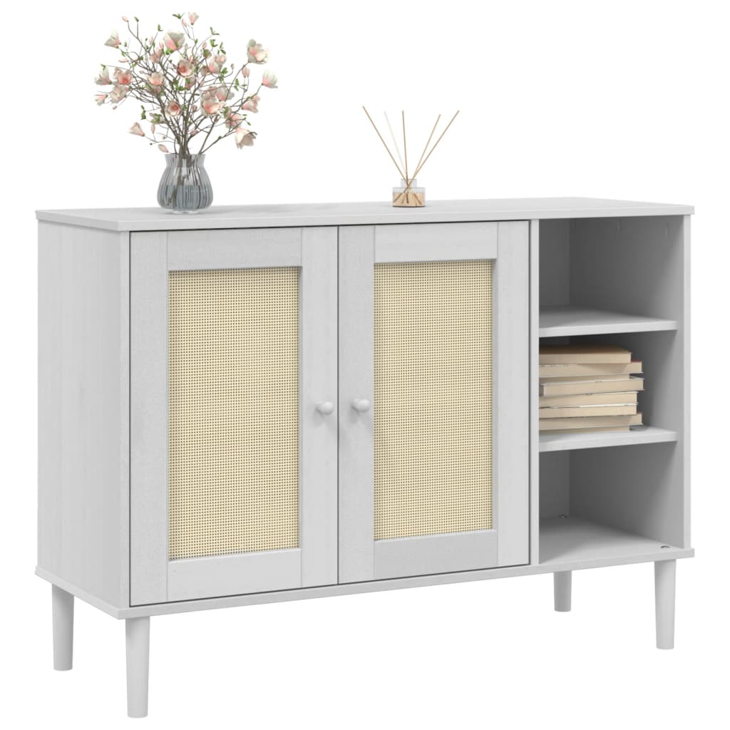Sideboard SENJA Rattan-Optik Weiß 112x40x80 cm Kiefernholz
