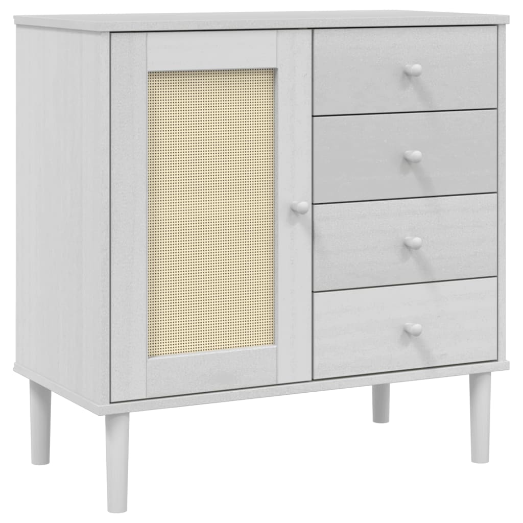 Sideboard SENJA Rattan-Optik Weiß 80x40x80 cm Kiefernholz