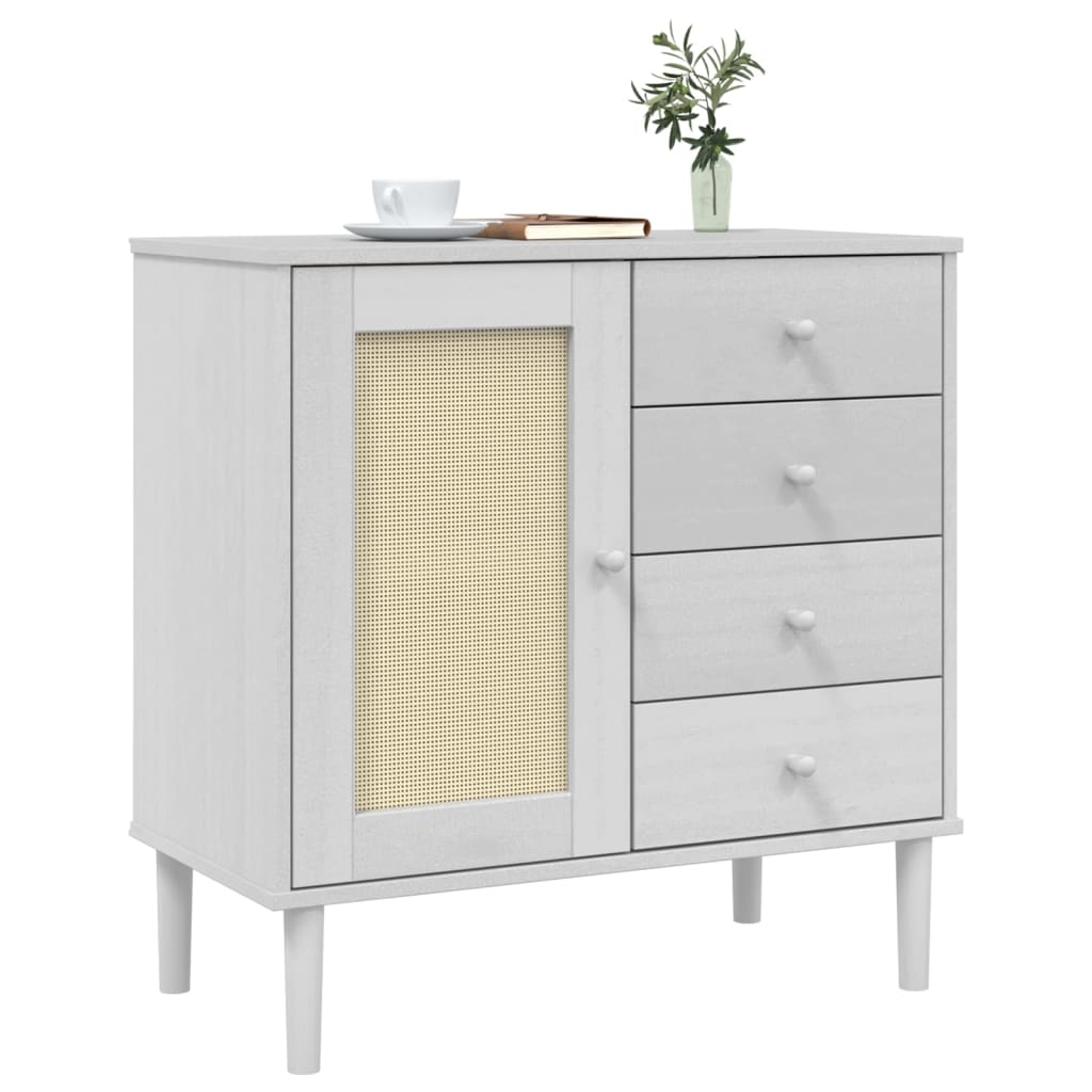 Sideboard SENJA Rattan-Optik Weiß 80x40x80 cm Kiefernholz