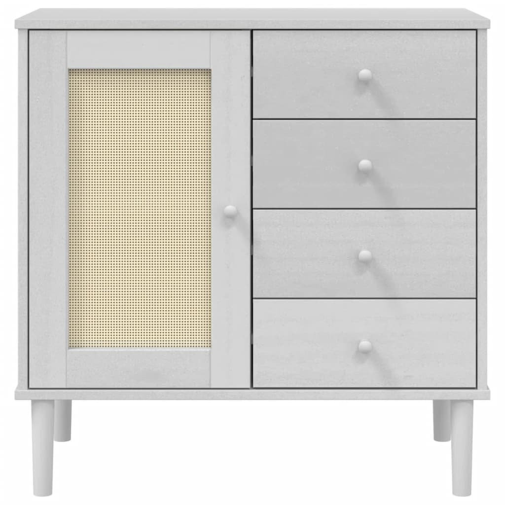 Sideboard SENJA Rattan-Optik Weiß 80x40x80 cm Kiefernholz
