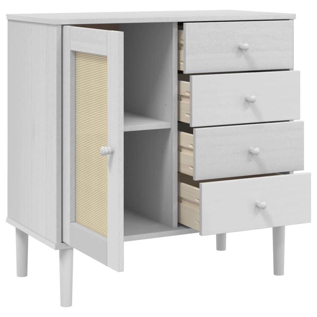 Sideboard SENJA Rattan-Optik Weiß 80x40x80 cm Kiefernholz