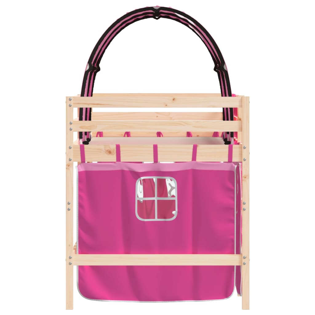 Kinderhochbett mit Tunnel Rosa 90x190 cm Massivholz Kiefer