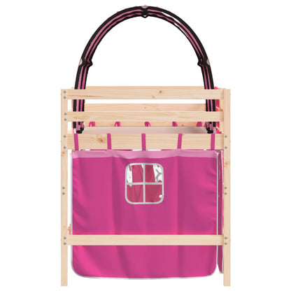 Kinderhochbett mit Tunnel Rosa 90x190 cm Massivholz Kiefer