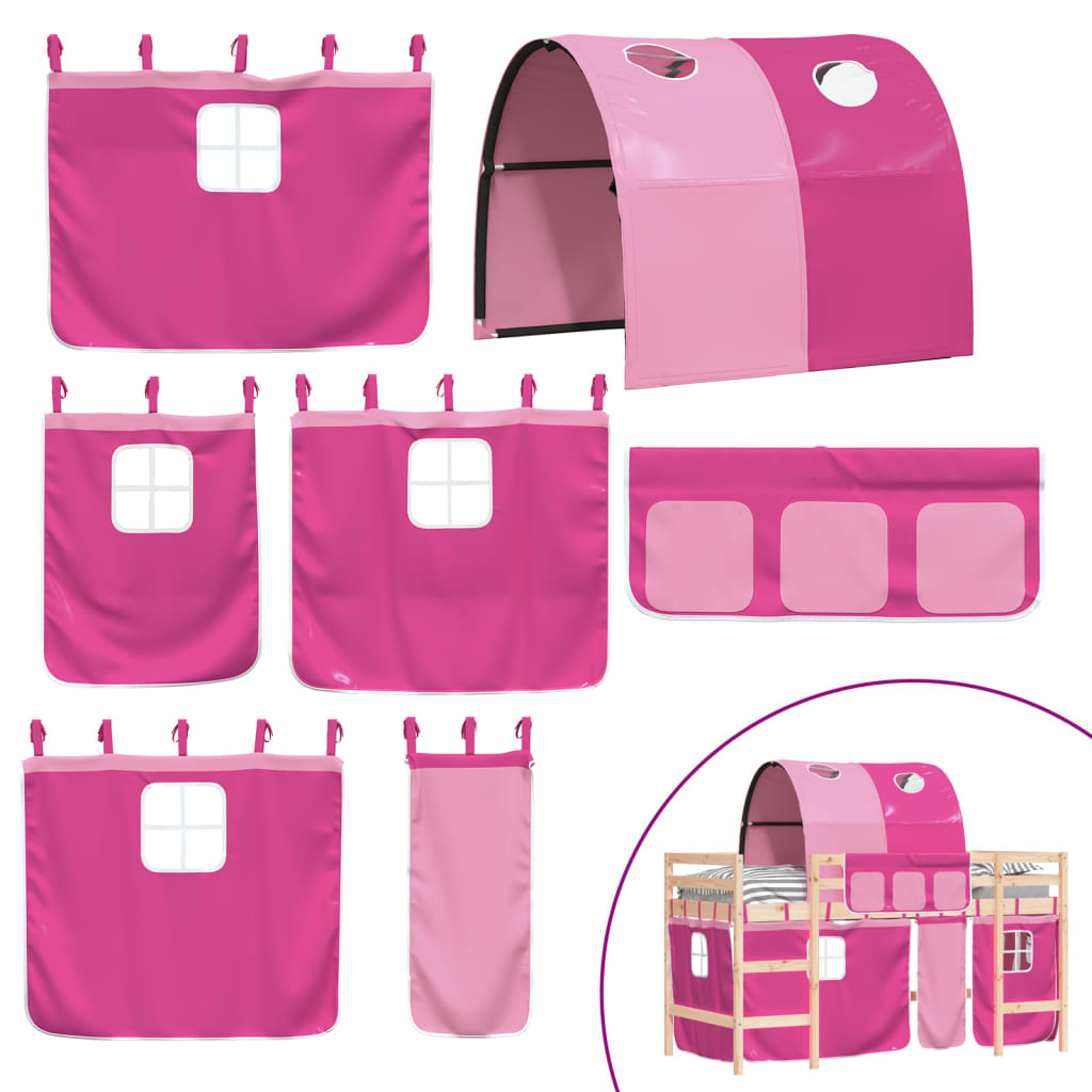 Kinderhochbett mit Tunnel Rosa 90x190 cm Massivholz Kiefer