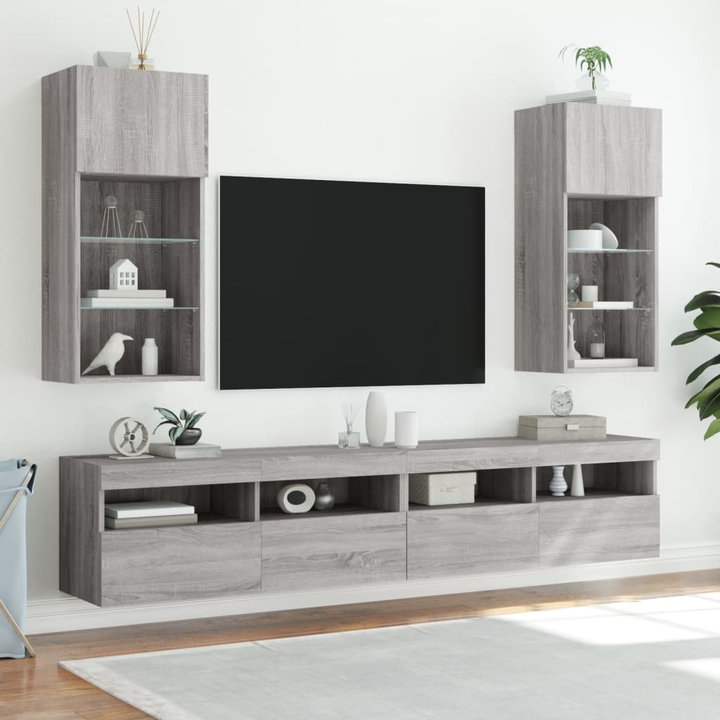 TV-Schrank mit LED-Leuchten Grau Sonoma 40,5x30x90 cm