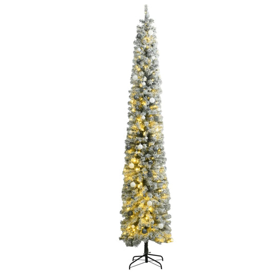 Weihnachtsbaum Schlank mit 300 LEDs & Kugeln & Schnee 300 cm